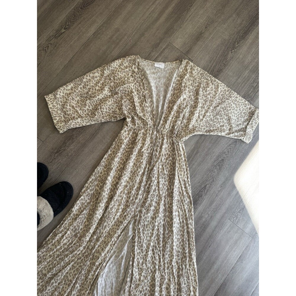 Girl and The Sun Verity Maxi Dress Deep VNeck Cream Muted Leopard Euro Trip Sz M - Picture 11 of 16